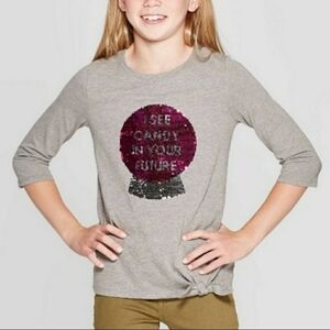 NWT Cat & Jack Tie Front Top Shirt "I See Candy" Halloween Girl's 6/6X Sequin